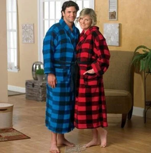 Hammacher Buffalo Plaid Robe Unisex Blue And Black XLarge XL Mens Womens - Picture 1 of 2