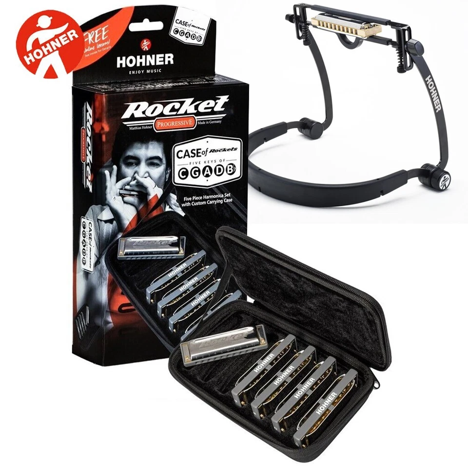 Hohner M20135XP 5-PACK Rocket Key of C,G,A,D,B Harmonica Set w/ Case & Flex Rack - Image 1 of 1