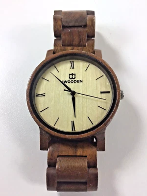 Reloj IWOODEN Unisex Banda de Eslabones de Madera Cuarzo Hecho a Mano Madera Nueva Batería Funciona Foto 1 de 4