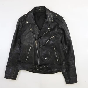 Chaqueta de moto clásica de cuero vintage de EE. UU. talla mediana negra - Imagen 1 de 11