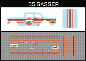 Hot Wheels (1/64),55 Gasser "Gulf Strips" Waterslide, Printed White First,Decals - Picture 1 of 5