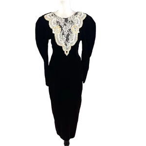 Vintage Scott McClintock Dress sz 6 Pet Burgundy Velvet Lace Wedding 90's Y2K - Picture 1 of 12