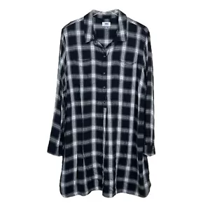 Old Navy Plaid Collared Long Sleeve Tunic Dress Pullover Black Womens XXL - Picture 1 of 6