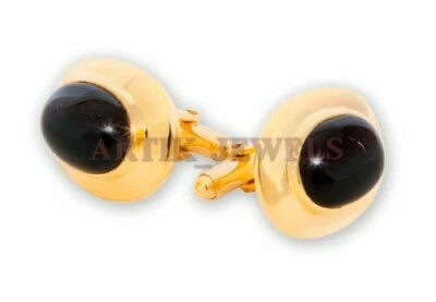 Gemelo De Plata Esterlina 925 Bañado En Oro Con Ónix Negro Natural #2402 - Imagen 1 de 3