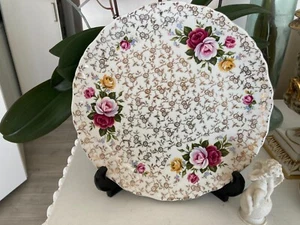 OLD FOLEY - 27CMS PINK, YELLOW, RED ROSE CHINTZ CAKE PLATE - PERFECT AS NEW - Picture 1 of 3