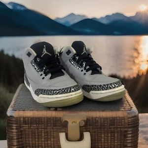 Nike Air Jordan 3 Retro GS Wolf Grey Metallic Silver Black 398614-004 Size 5Y - Picture 1 of 8