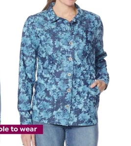 Chaqueta Alargada SoftCell de Diane Gilman Índigo Floral NUEVA NUEVA CON ETIQUETAS Talla Grande - Imagen 1 de 2