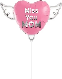 Miss You Mom Heavenly Balloons on a stick balloon heart shaped with angel - Picture 1 of 5