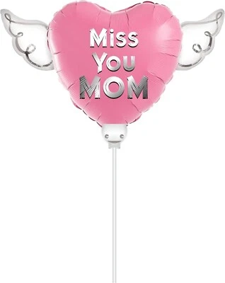 Miss You Mom Heavenly Balloons on a stick balloon heart shaped with angel - Image 1 of 4