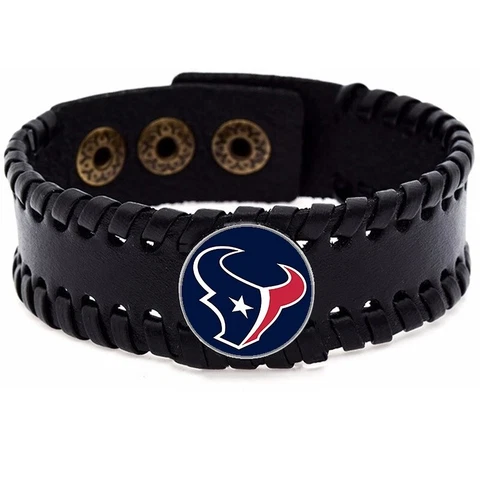 Houston Texans Mens Womens Adjustable Black Leather Bracelet Jewelry Gift D8 Cover