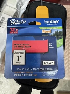 4PK 1" Compatible with Brother TZ-451 TZe-451 Black on Red Label Tape P-Touch - Picture 1 of 2