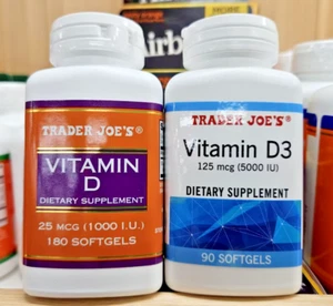 Trader Joe's Vitamin D 25 mcg 1000iu & Vitamin D3 125 mcg 5000iu (2 Bottles) - Picture 1 of 2
