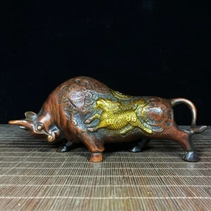 Collect Pure copper gilt hand made lotus grain Qilin wealth cow statuedecoration - Picture 1 of 9