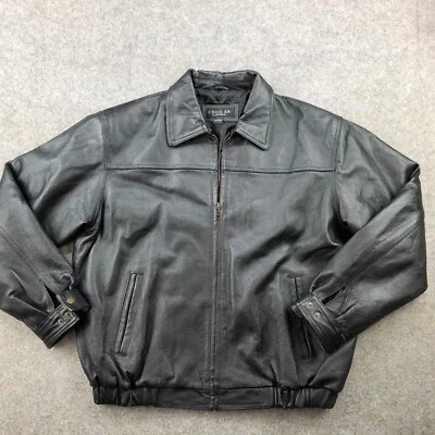 Chaqueta de cuero Cougar para hombre grande negra bombardero motocicleta grunge * Foto 1 de 4