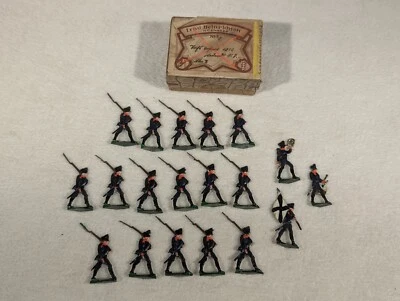 Antique Ernst HEINRICHSEN Nurnberg Soldier Flats ~ Marching Flag Bugle Drum Blue - Image 1 of 4