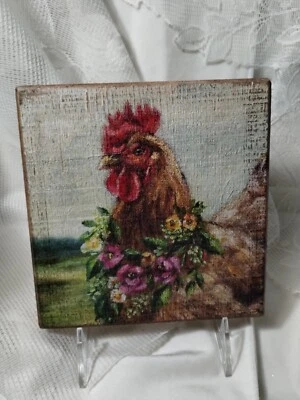 Primitives by Kathy SPRING CHICKEN FLORAL WOOD BLOCK SIGN PLAQUE wall wreath NEW - Image 1 of 2