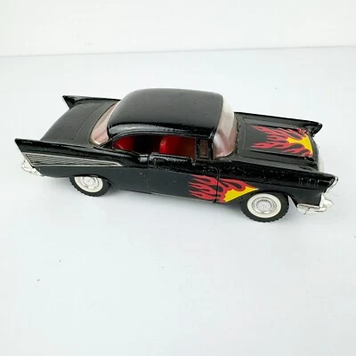 Majorette 1957 Chevy Bel Air 1:34 Scale Black with Flames ‘57 Doors Open - Image 1 of 4