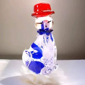 Vintage Hand Made Blown Art Glass Cat in a Hat Figurine Murano Style - Picture 1 of 9