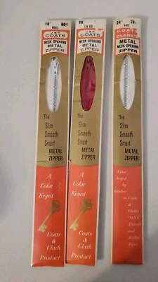 J. & P. Coats Neck Opening Metal Zippers Vintage Set of 3 - Image 1 of 2