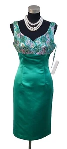 Vestido Donna Morgan 4 Seda y Verde Noche Boda MOB Brocado Funda Cuentas NUEVO - Imagen 1 de 7