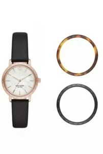 Orologio Nuovo con etichette Kate Spade Donna Morningside Nero Cinturino in Pelle 34 mm Set Scatola KSW1556B - Foto 1 di 12