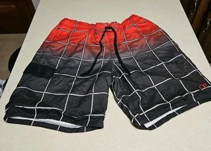 OP Swim Trunks Cargo Mesh Lined Shorts Men's Size XL Black Red Stripes - Picture 1 of 5