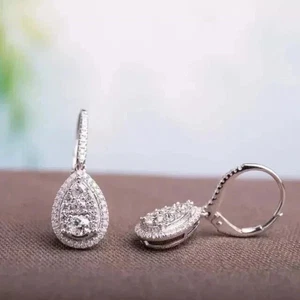 2Ct Round Cut Lab Created Diamond Drop & Dangle Earrings 14K White Gold Plated - Picture 1 of 3