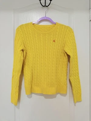 Suéter tejido con cable vintage Ralph Lauren para mujer pequeño amarillo manga larga cuello redondo Foto 1 de 4