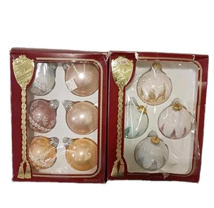 Vtg 2 Boxes Victoria Collection Rauch Glass Ornaments Pastels Lace Rose Icy Snow - Picture 1 of 8