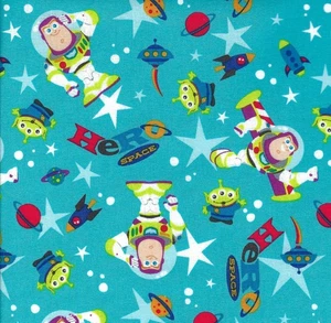 Licensed Disney Pixar Cotton Fabric TOY STORY BUZZ LIGHTYEAR Little Green Men YD - Picture 1 of 5