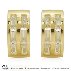 Double-Row Baguette Huggie Hoop Earrings 14K Yellow Gold - Picture 1 of 3