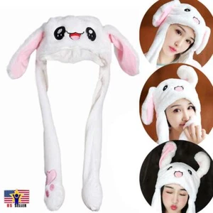 Tik Tok Cartoon Plush Rabbit Bunny Pinching Bunny Moving Ear Hat Animal Arm Cap - Picture 1 of 14