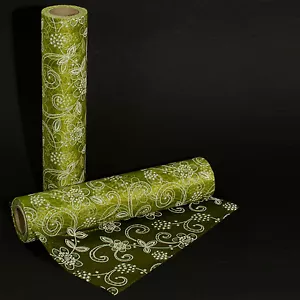 1,50 €/m) Tischläufer Organza FLOWER grün 30 cm x 10 m Hochzeit - Bild 1 von 2