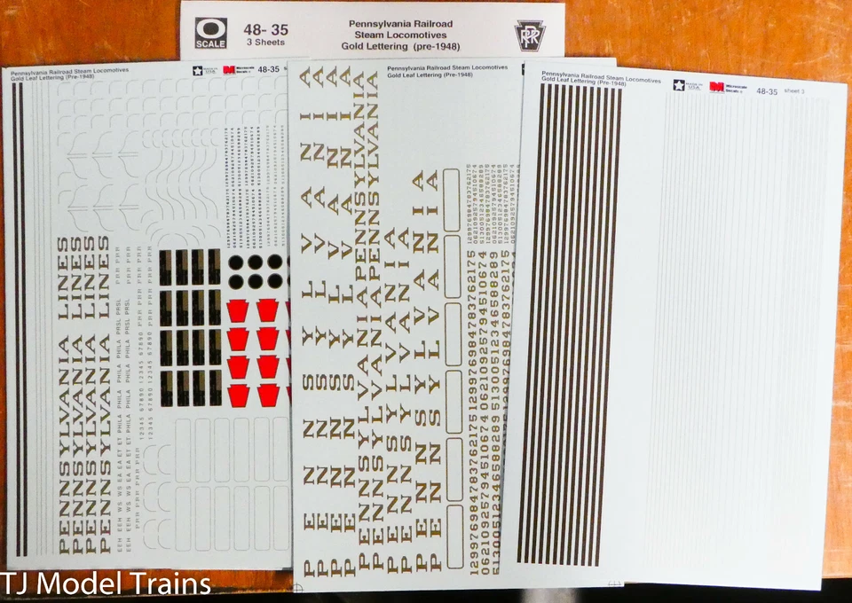 Microscale Decal O #48-35 Pennsylvania RR Steam Locomotives Gold Lettering - Image 1 of 1