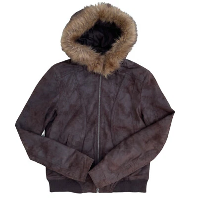 Chaqueta de bombardero Mustang vintage, chaqueta de cuero marrón oscuro, chaqueta de cuero con capucha Foto 1 de 4