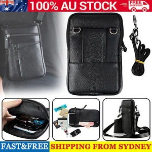 Men Leather Phone Pouch Belt Bag Shoulder Crossbody Pack Waist Waterproof Bag AU - Picture 1 of 11