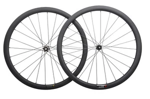 Set ruote in carbonio 38 mm blocco freno a disco serratura centrale pinza bicicletta da strada tubeless 700 C - Foto 1 di 11