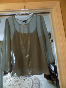 TALBOTS SHEER SLATE BLUE TOP WITH CAMISOLE AND SEQUINED TRIM SIZE 14 - Picture 1 of 4