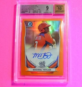 2014 Bowman Chrome Michael Taylor Orange Refractor Auto #d/25 Rookie BGS 9 Mint - Picture 1 of 2