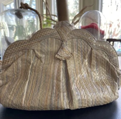 Bolso clutch retro vintage VENETTO by AMI KAHN beige arena iridiscente piel de serpiente Foto 1 de 4