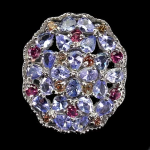 925 Sterling Silver Ring Pear Tanzanite Rhodolite Sapphire Gemstone Jewelry 9 - Picture 1 of 14