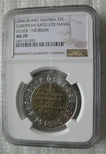 Austria 25Euro 2006 Silver Niobium Bi-Metallic European Satellite Navig NGC MS70 - Picture 1 of 4