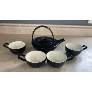 Tetera Teopia negra de 16 onzas líquidas con juego de cuatro tazas - Imagen 1 de 9