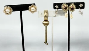 3 Pair of Earrings Kate Spade,faux Pearls Flower, Rhinestone dangle& Glove Clip - Picture 1 of 8