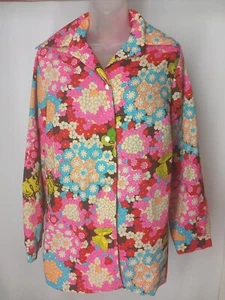 Vintage PEDDLERS II Top Size 14 Long Sleeve Button Collared Floral Butterfly - Picture 1 of 10