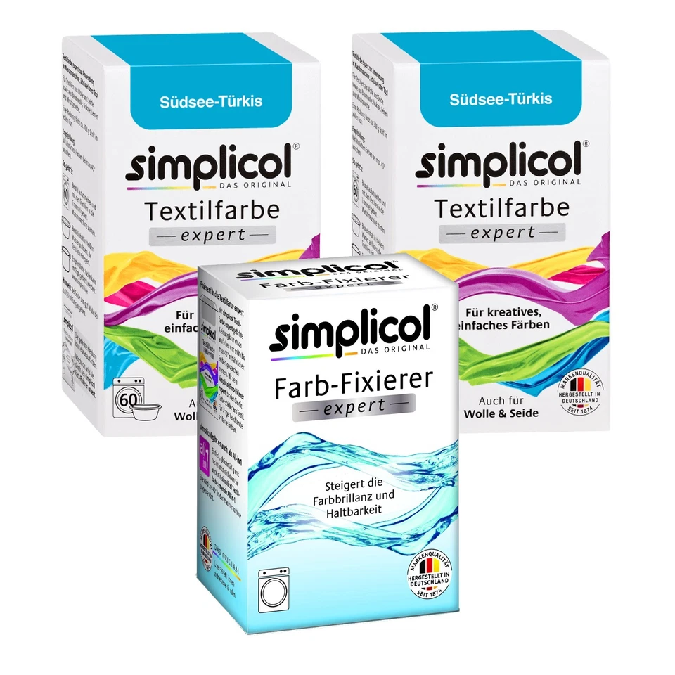 SIMPLICOL Textilfarbe EXPERT 2x Farbe SÜDSEE TÜRKIS für 600g Stoff auch Wolle