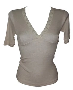 Vtg Y2K Bella Swan Cotton Ribbed Lace Floral Fairy Coquette Henley Top Sz S - Picture 1 of 2