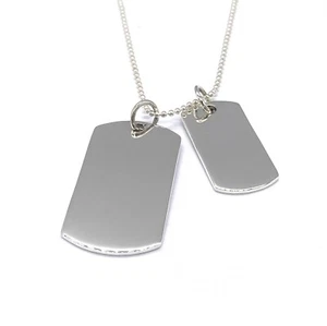 925 Sterling Silver Solid Army Dog Tags on Sterling Silver Ball Chain - Picture 1 of 4