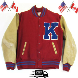 Men's Kansas Jayhawks Red Wool/Leather Full-Snap Varsity Men Jacket
