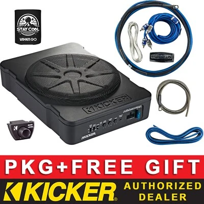 PAQUETE SUBWOOFER BAJO ASIENTO AUDIO COCHE KICKER 360W HS10 10" + KIT AMPLIFICADOR 8AWG Foto 1 de 4